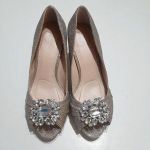 I.MILLER Gold Slip On Sparkling Bejeweled Prom Bridal Bar Mitzvah Church Shoes 7